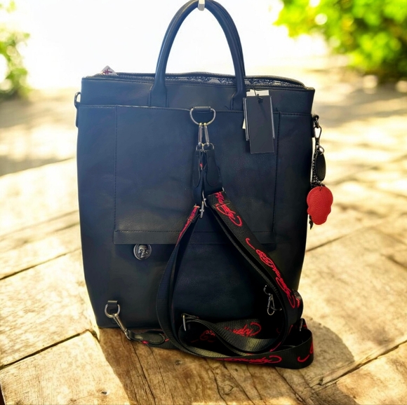 Ed Hardy Love Kills Slowly Large Black with Charms and Rhinestones Tote Bag NWT - Picture 2 of 8